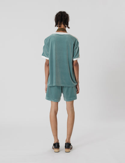 24SS-PA5-001 / LACE TAPE VELOUR SHORTS / BLUE GREEN