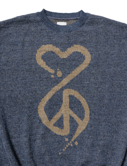 24SS-KNN-004 / CALLIGRAPHIC "LOVE & PEACE” KNIT / INDIGO BLUE