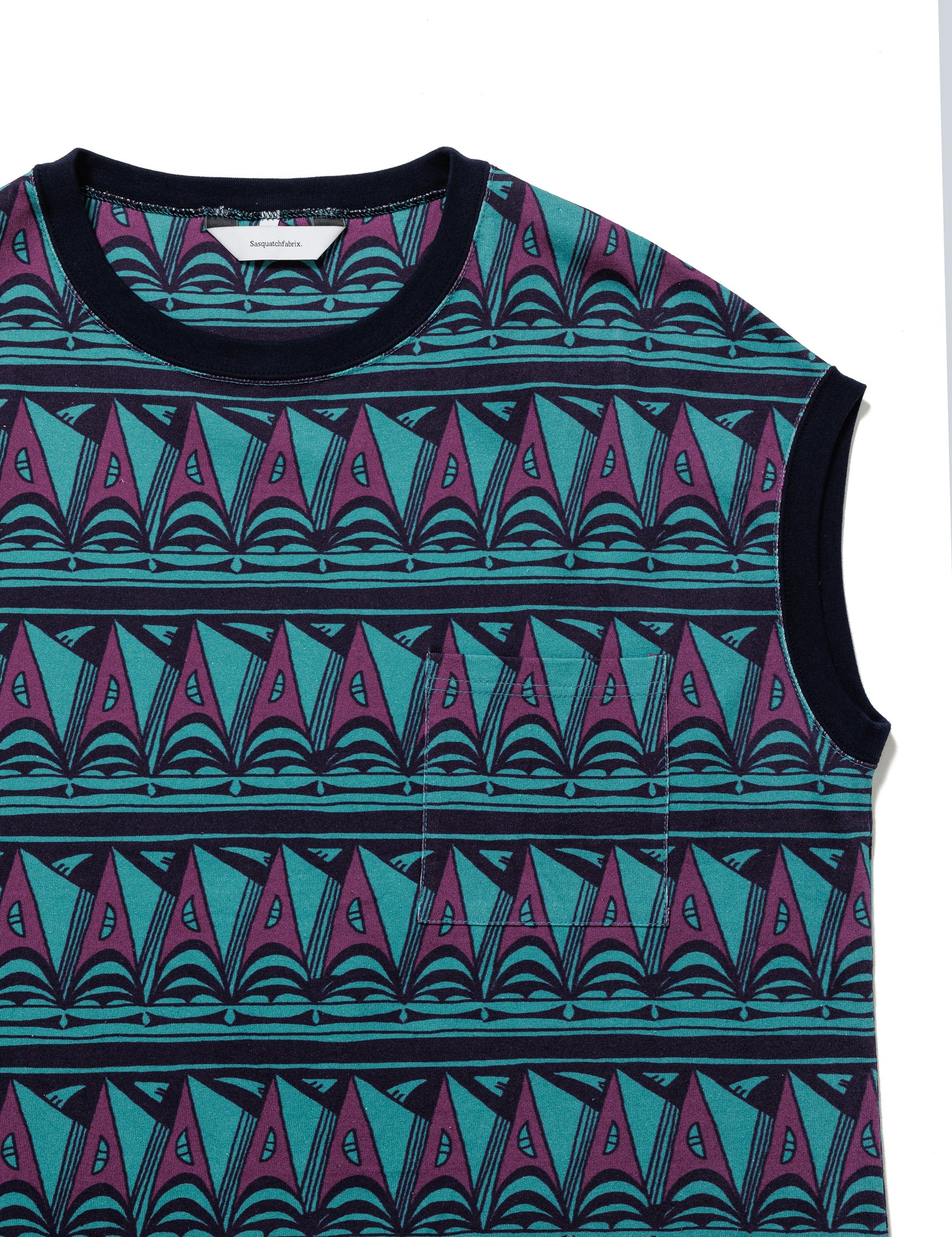 25SS-CS0-001 / POCKET NOSLEEVE “PRIMITIVE BORDER” / BLUE GREEN