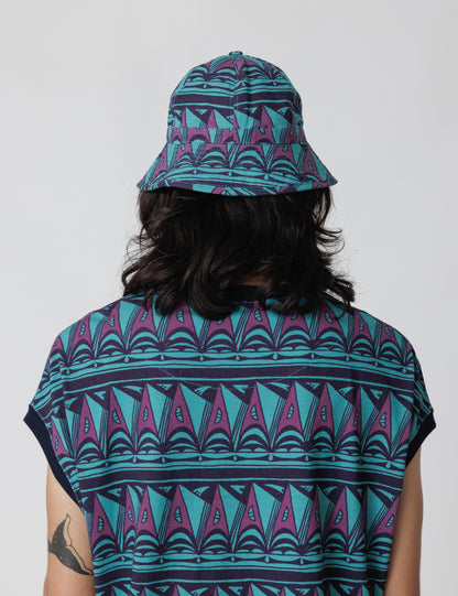 25SS-GOH-004 / BUCKET HAT “PRIMITIVE BORDER” / BLUE GREEN