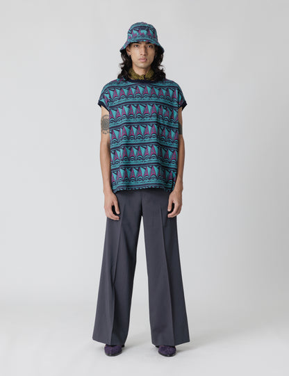 25SS-CS0-001 / POCKET NOSLEEVE “PRIMITIVE BORDER” / BLUE GREEN