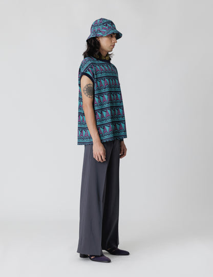 25SS-CS0-001 / POCKET NOSLEEVE “PRIMITIVE BORDER” / BLUE GREEN