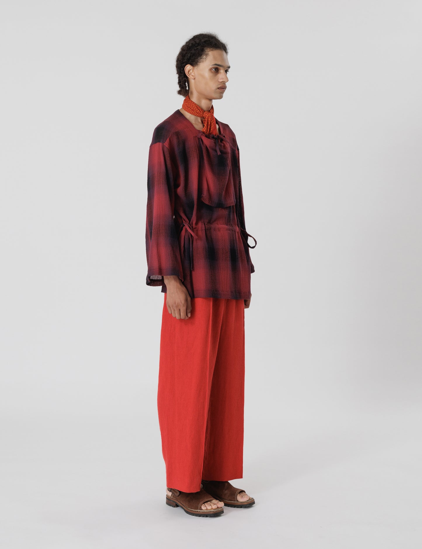 24SS-SY9-001 / DP SQUARE NECK HARVEST SMOCK / RED × BLACK CHECK