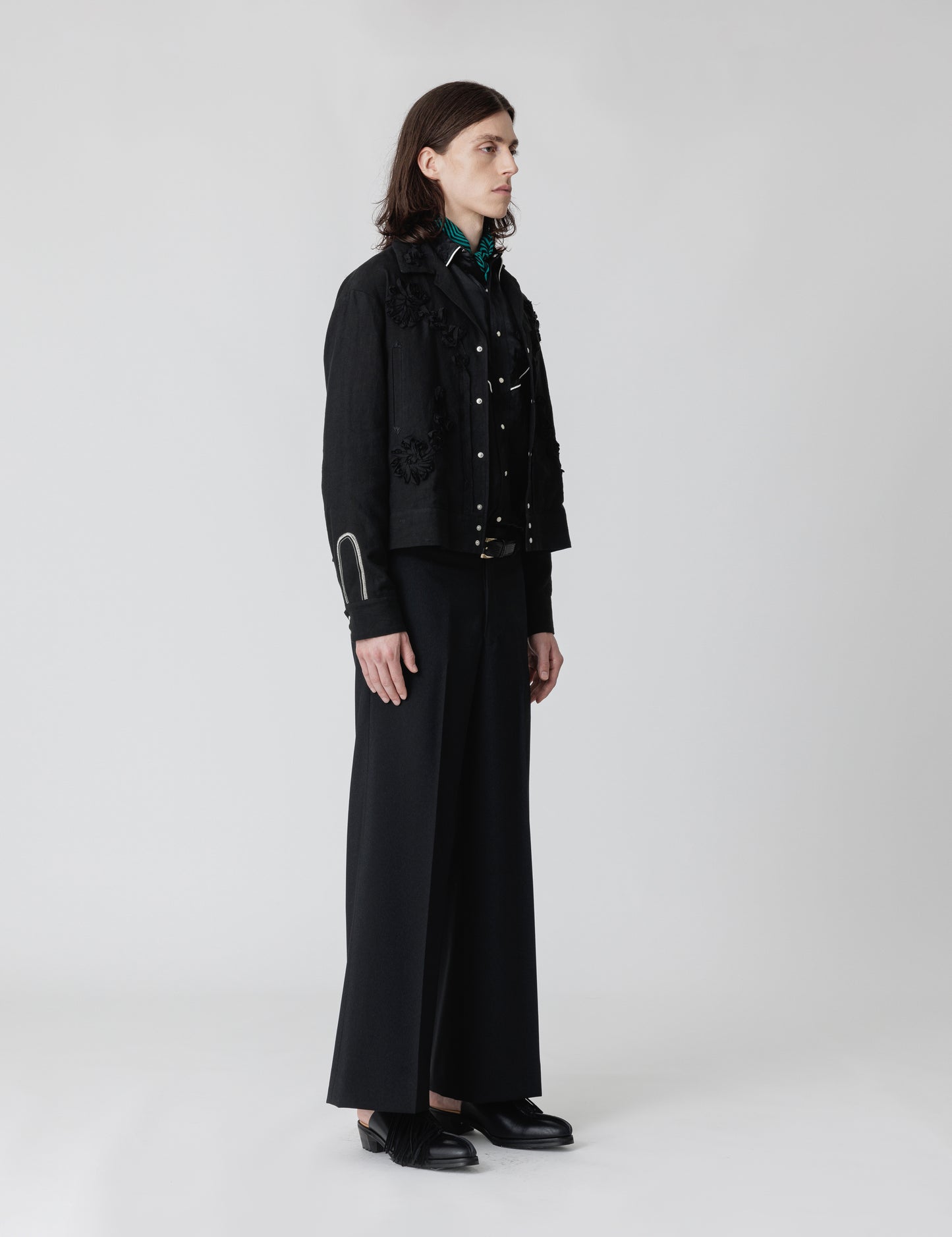 25SS-PA9-009 / FLARE SILHOUETTE SLACKS / BLACK