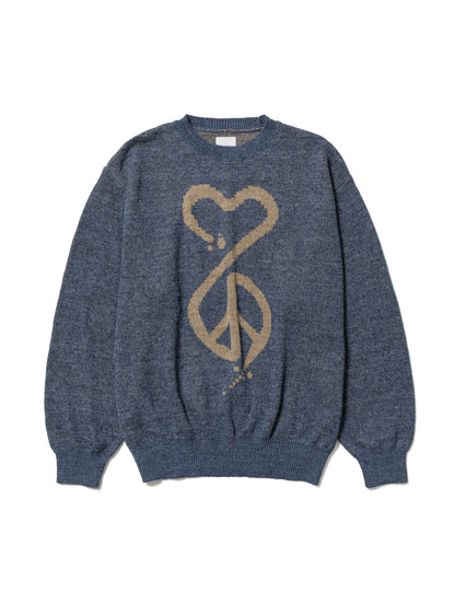 24SS-KNN-004 / CALLIGRAPHIC "LOVE & PEACE” KNIT / INDIGO BLUE